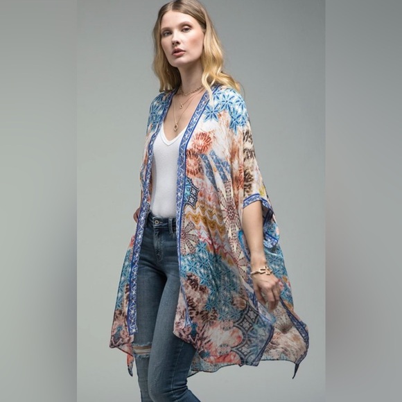 Women's Multicolor Kimono Cardigan OSFM - Picture 6 of 9
